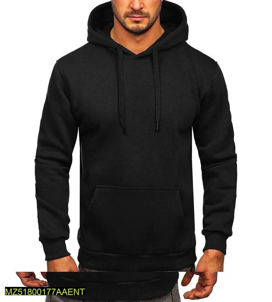 1 Pc Men's Stitched Fleece Plain Hoodie, Black