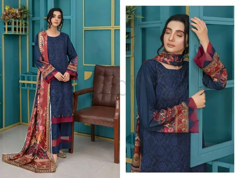 3 Pcs Amna. B Women's Unstitched Viscose Embroidered Suit