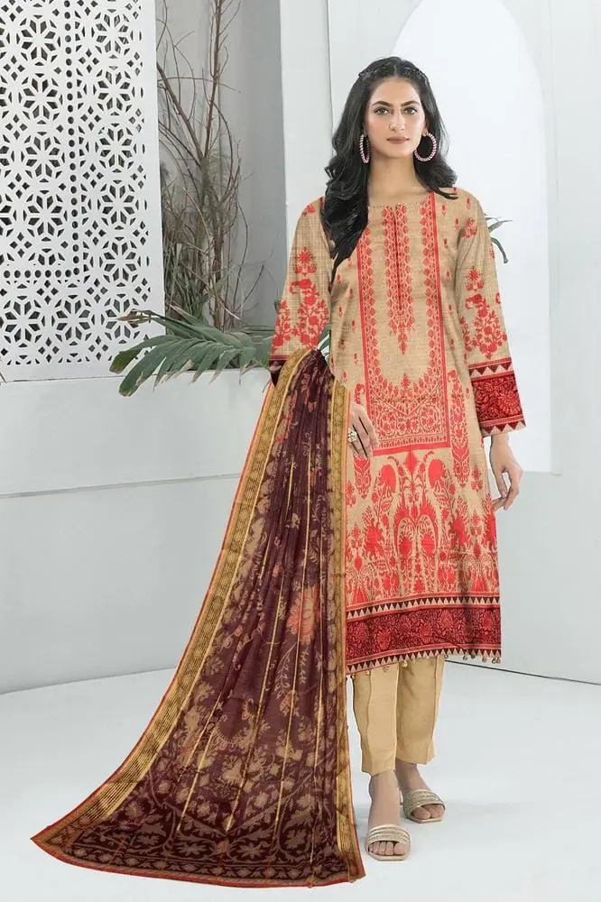 Tunzaib by Amna.B 3 Pcs Women's Unstitched Lawn Printed Suit