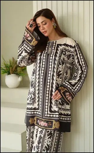 2 Pcs Women's Stitched Printed Shirt And Trouser